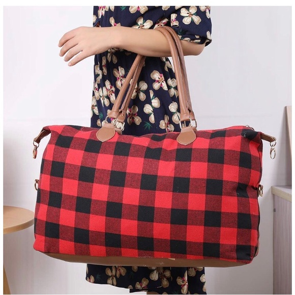 Red Buffalo Plaid Large Weekender Travel Bag - Picture 3 of 4